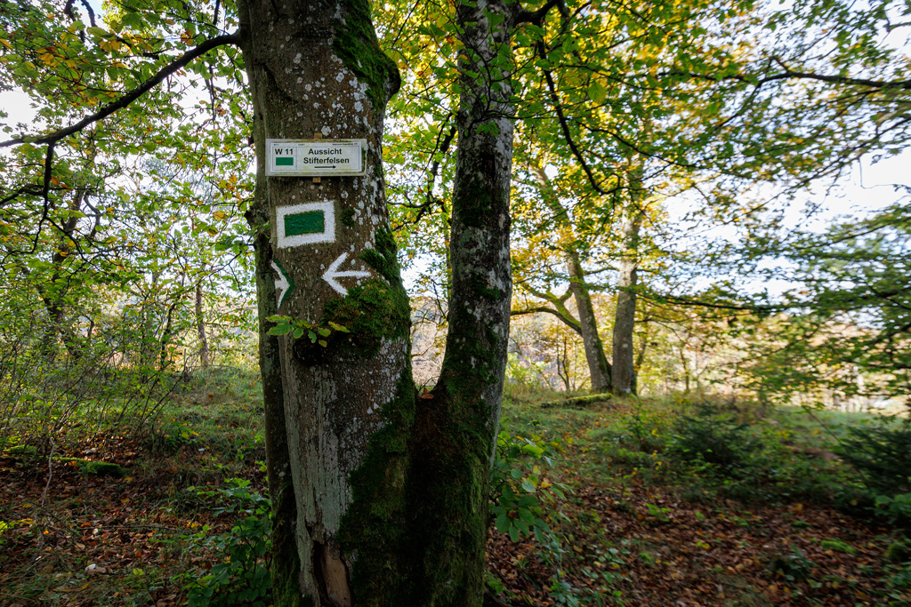 Wegmarkierung zum Stifterfelsen in Eilsbrunn
