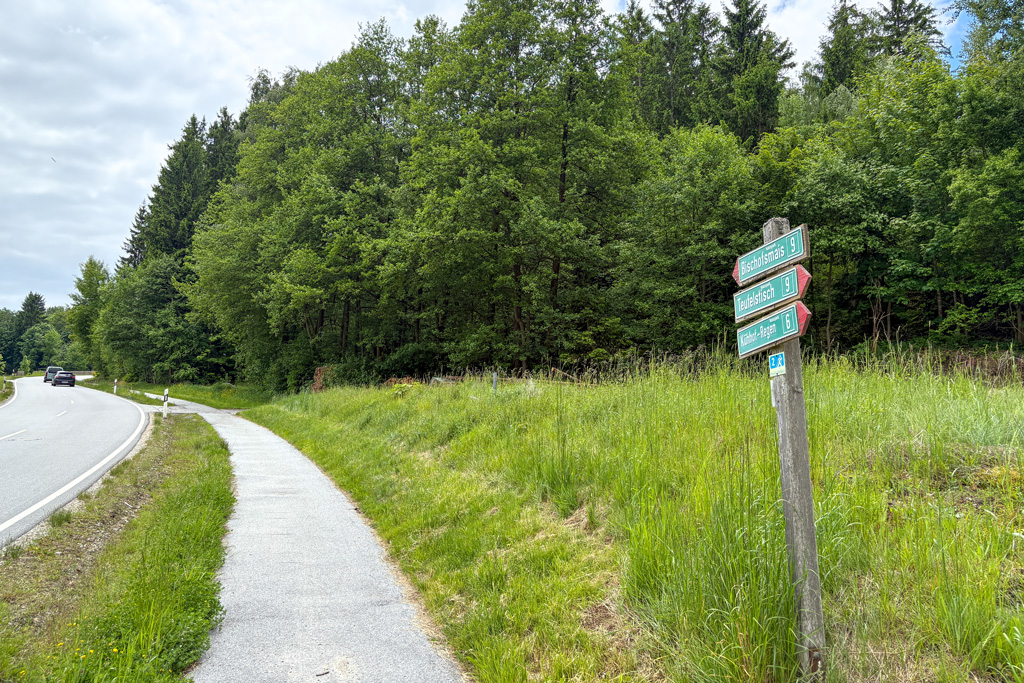 Wegweiser Richtung Bischofsmais an der REG1